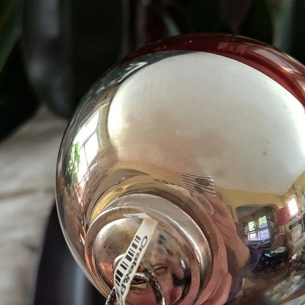 Crate&Barrel Orange And Silver Round Glass Christmas Ornament